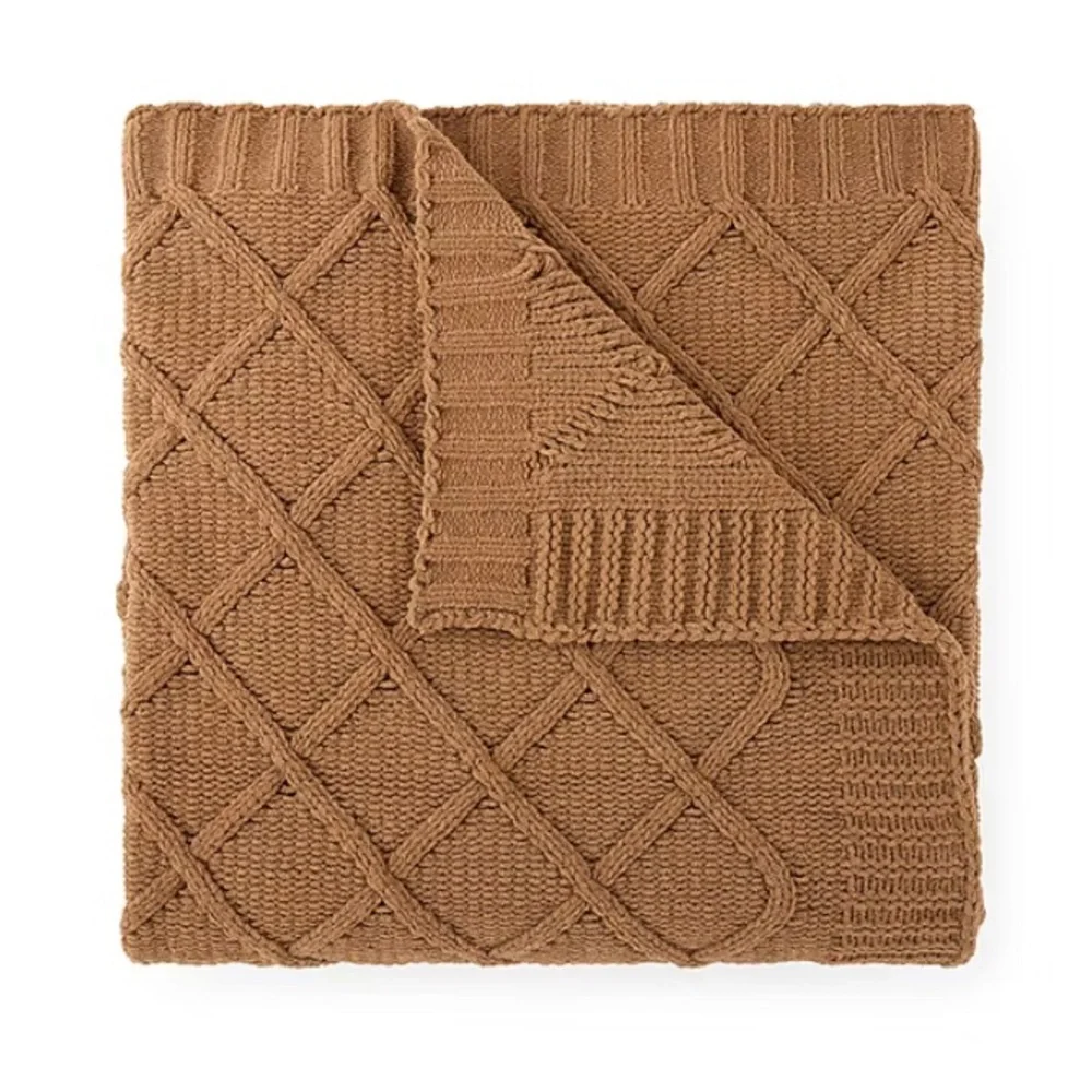 Cozy Knit Linden Street Lattice Signature Brown Throw Blanket